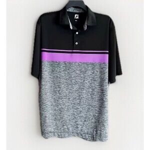 FootJoy FJ Polo Shirt Men's XL Black Purple Gray Golf Colorblock Performance
